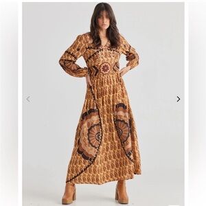 NWT Talisman Sitara Long Bishop Sleeve Golden Floral Bohemian Maxi Dress